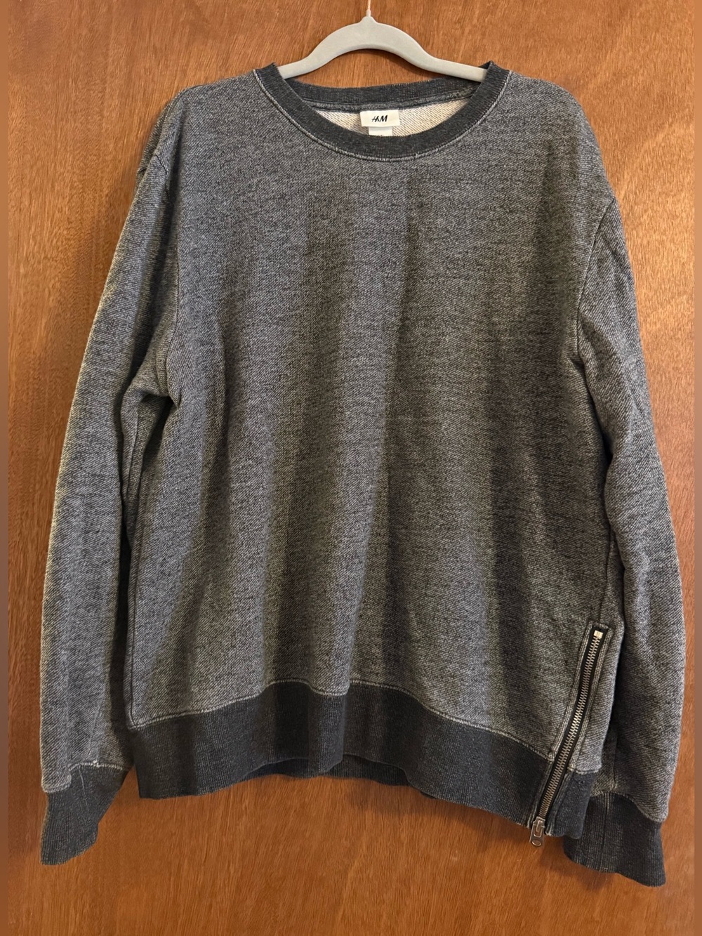 H&M Dark Gray Cotton Crewneck Sweater with Side Zip Accent